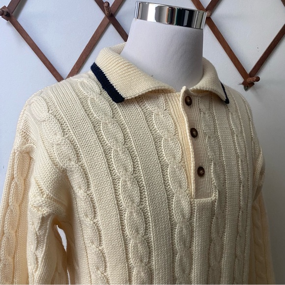 Vintage Cream Wool Cableknit Sweater - Picture 7 of 13